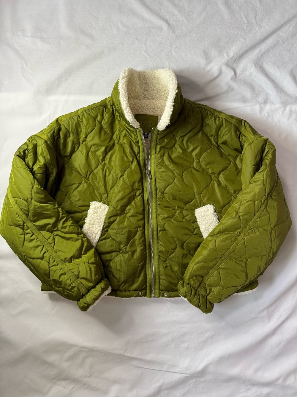 Blank NYC Olive Quilted Puffer Jacket with Sherpa Trim - Picture 1 of 3